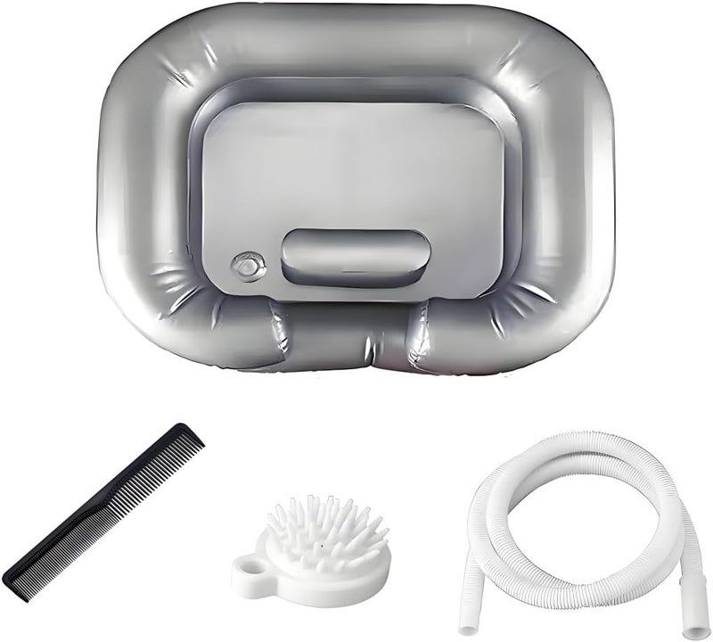 Defemim Inflatable Shampoo Basin,Inflatable Hair Washing Basin Set,Portable Hair Washing Station for Home for Bedridden Patients, Pregnant Women,and Elderly - Silver - Image 1